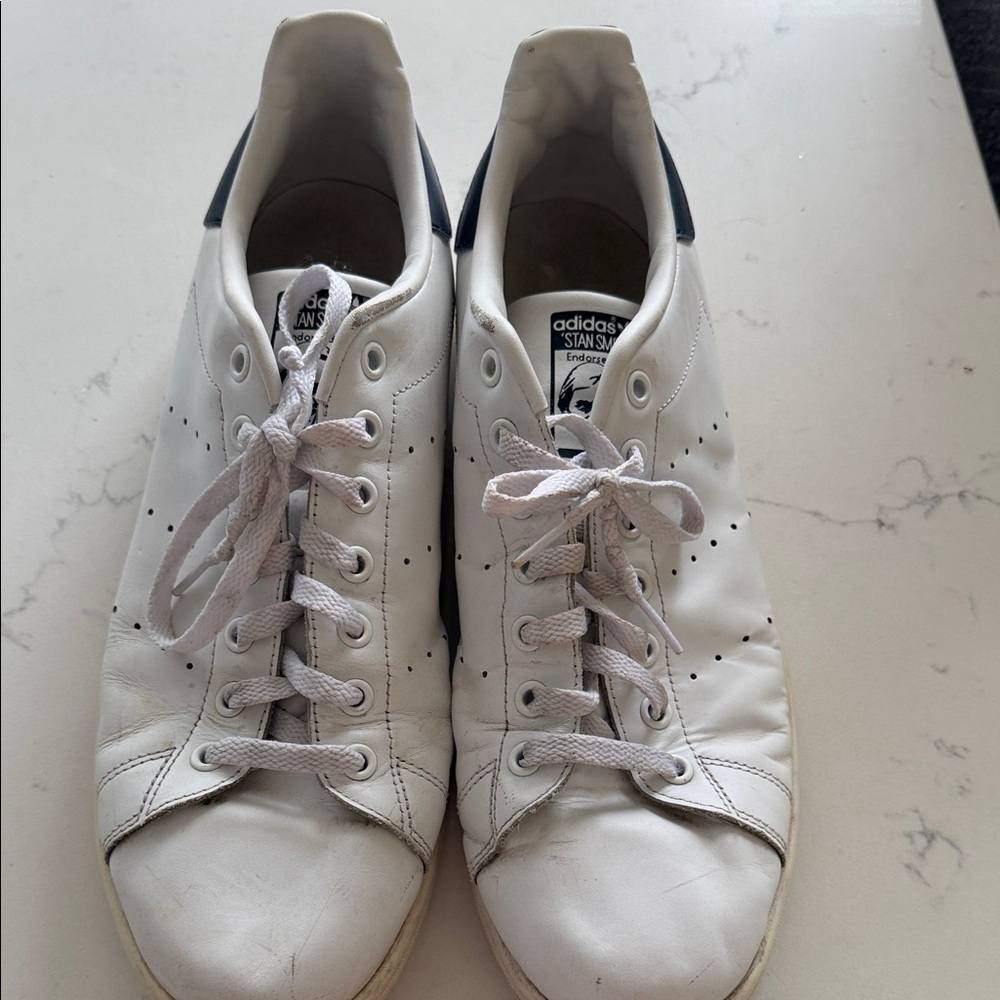 adidas White Leather Sneakers with Navy Heel Tab